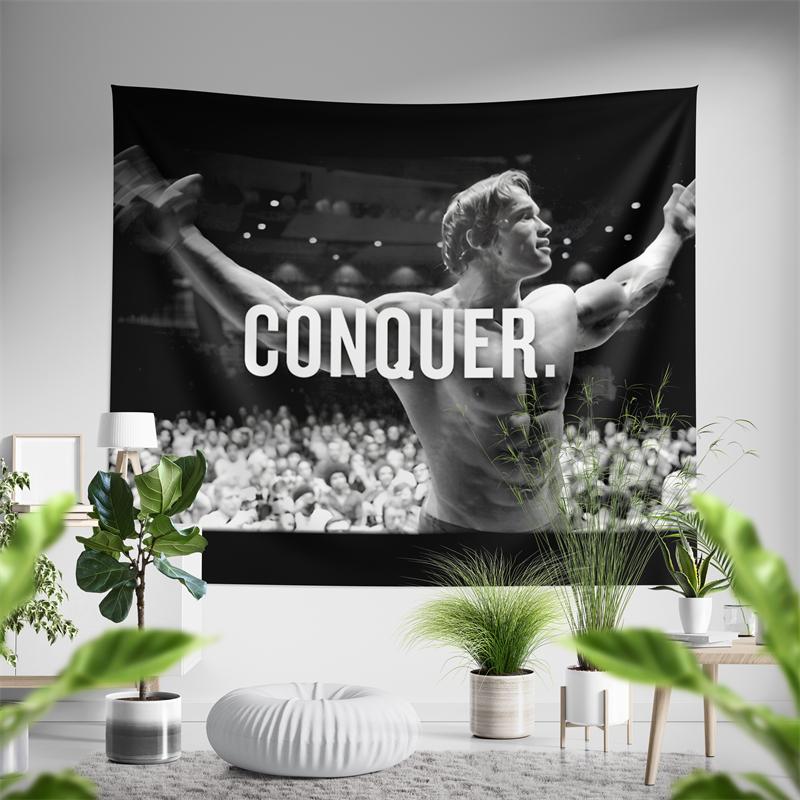 Aertemisi Arnold Schwarzenegger Conquer Motivational Tapestry Wall Hanging Art for Bedroom Living Room Decor Party Backdrop
