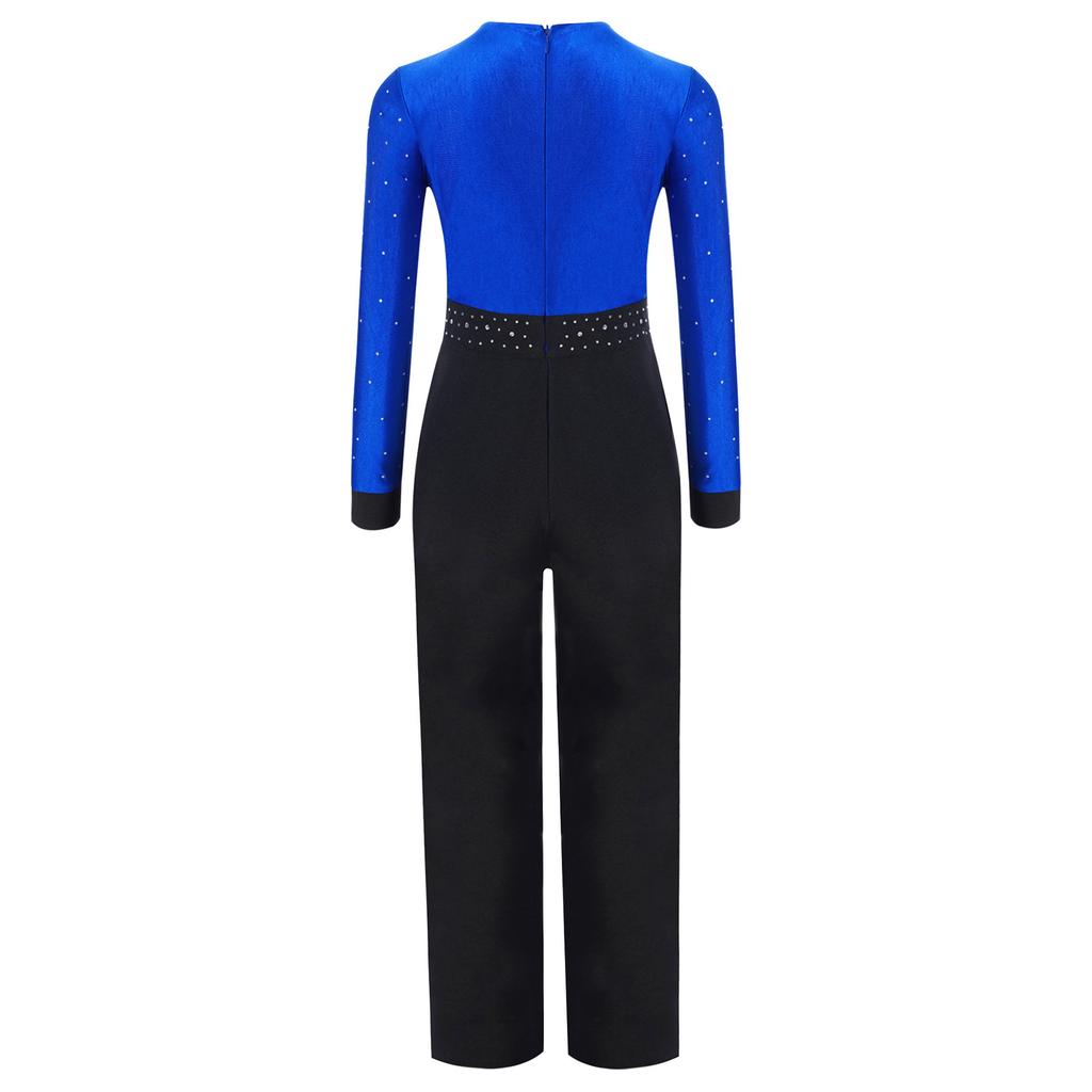 Boys Latin Dance Jumpsuit Color Block Design V Neck Long Sleeve Full Body Leotard Skating Performance Costume