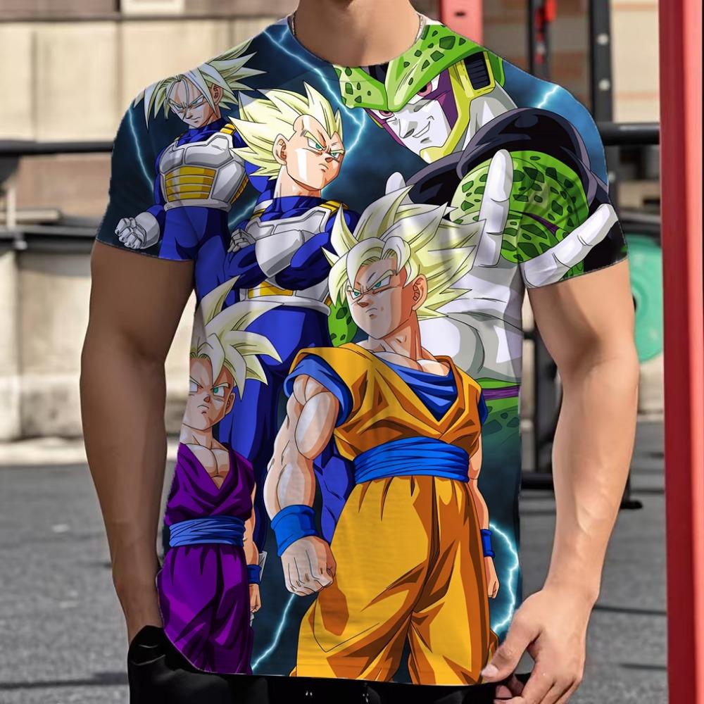 2025 New Fashion Dragon Ball 3D  Summer Short Sleeve O-Neck Goku Vegeta Men's Casual Shirt Boys