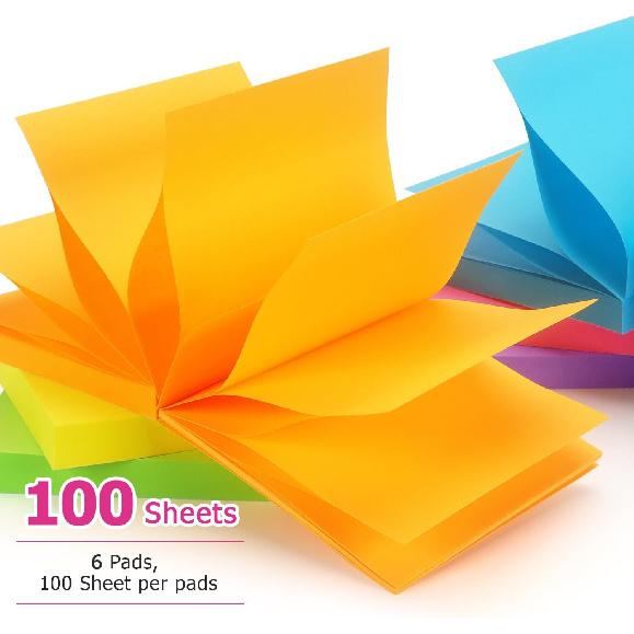 Early Buy Pop Up Sticky Notes 3x3 Refills Self-Stick Notes 6 Pads, 6 Bright Colors, 100 Sheets/Pad (6 Bright)