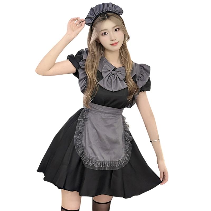 Womens Cosplay Costume Evening Dress Sweet Girl Outfits Cosplay Maid Dress Gothic Fancy Dress Maid Costume Set