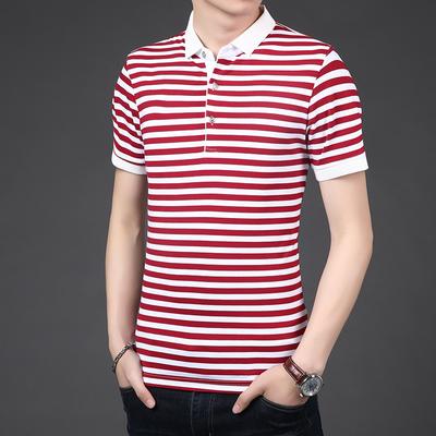 Sommer Neues Herren Polo Kragen Streifen Kurzarm T-Shirt High-End Koreanischer Stil Slim-Fit Geknöpftes Herren T-Shirt Baumwolle