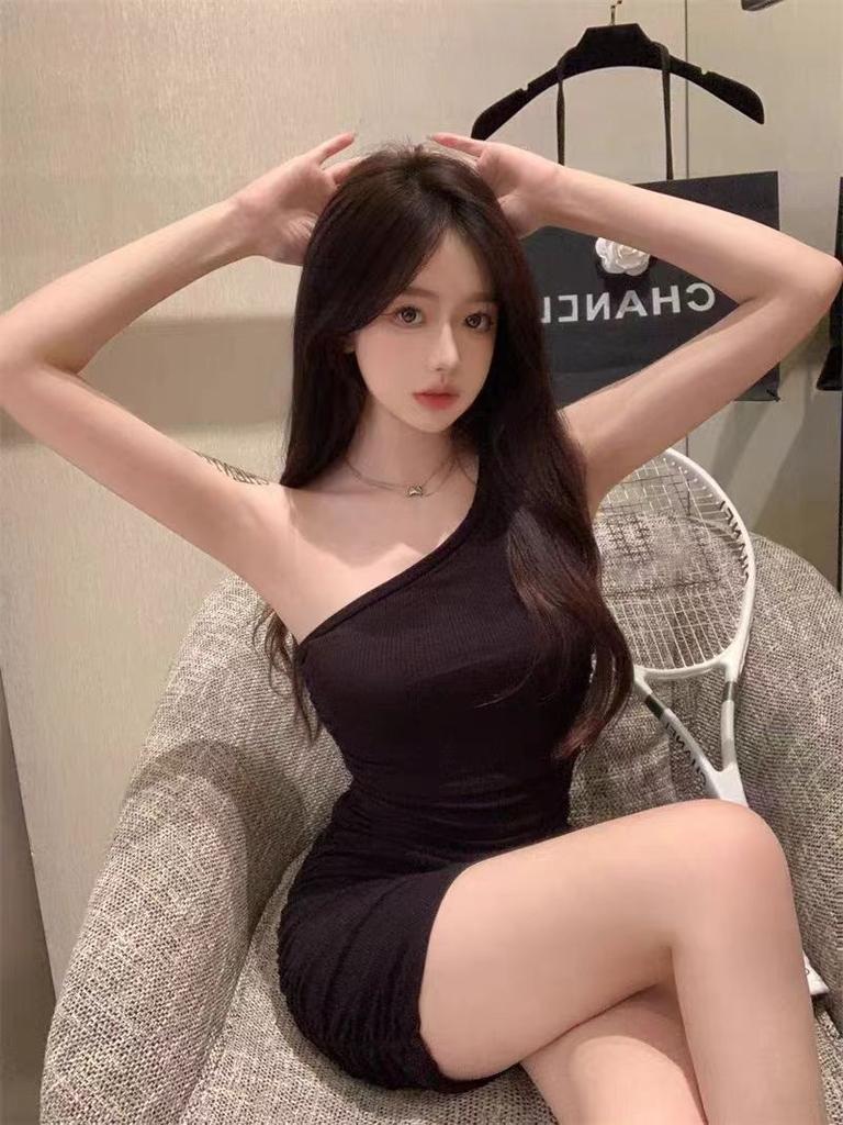 Slash shoulder suspender pure desire dress summer pure desire hottie tight waist small tube top slim skirt