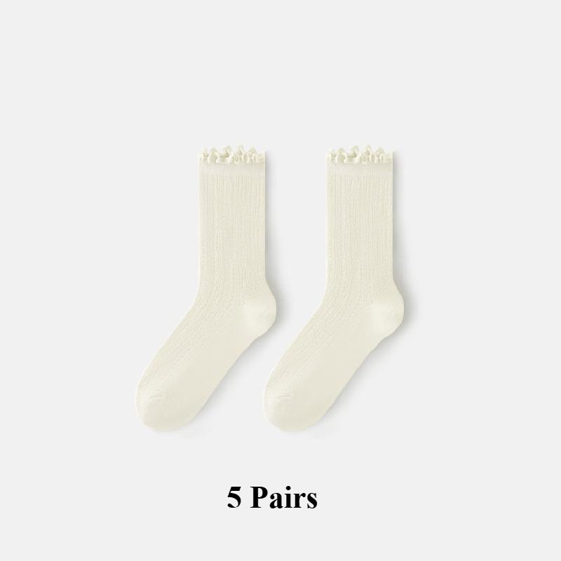 

5 Pairs Summer Thin Lace Mesh Women Socks Harajuku Cotton Crew Socks Women Girls Fashion Soft Comfortable Ballet Mid-Calf Socks One Size