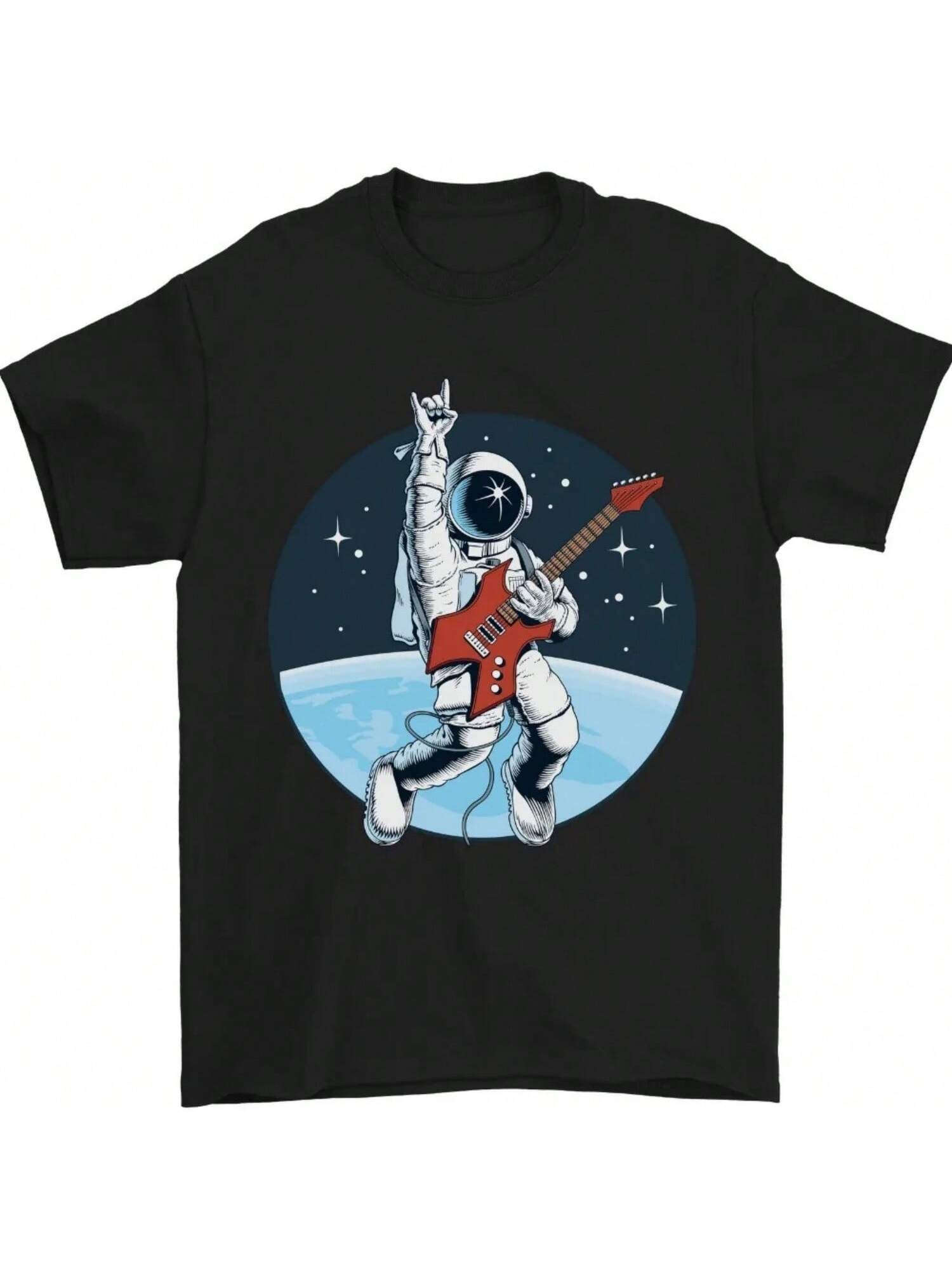 Space Rock Funny Astronaut Guitar Guitarist unisex T-Shirt Fashionable Casual Summer Round Neck Short Sleeve Daily Life Tee S разноцветный