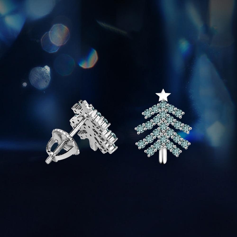 S925 Sterling Silver Christmas Trees Earring Green Moissanite Stud Earrings