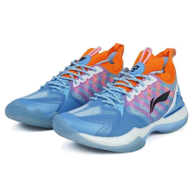 Li Ning Badminton Schuhe Damen Niedrig geschnitten Blau/Orange AYAQ014-2