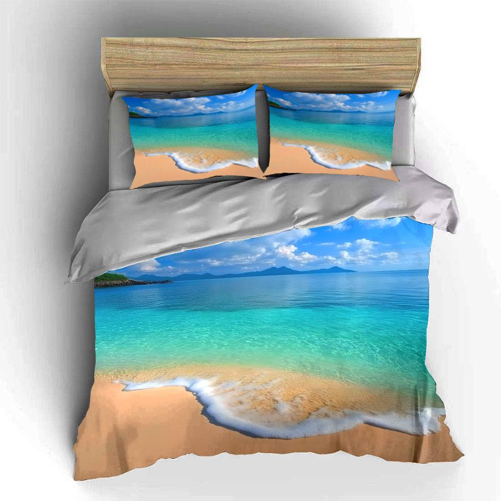 Strand mit klarem Wasser Realismus Druck Bettwäsche Set 1 Bettbezug 2 Kissenbezüge für Erwachsene und Kinder Luxuriöses Geschenk King Size
