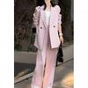 Damen Umlegekragen Langarm Locker Geschnittener Blazer Hohe Taille Weites Bein Hosenanzug