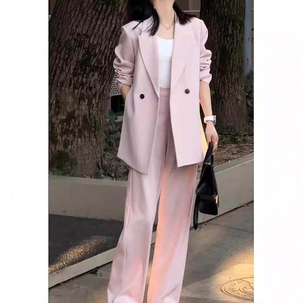 Damen Umlegekragen Langarm Locker Geschnittener Blazer Hohe Taille Weites Bein Hosenanzug
