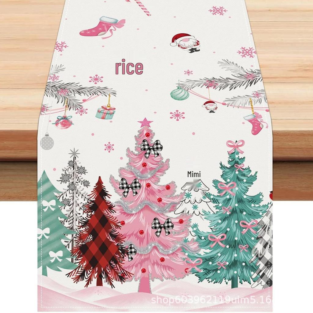 Christmas Table Runner with Santa and Tree Design