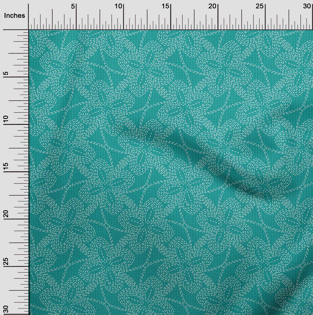 oneOone Cotton Flex Turquoise Green Fabric Running Stitch Floral Quilting Supplies Print Sewing Fabric By The Yard 40 Inch