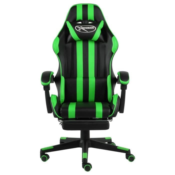 Fauteuil de jeux vidéo - vidaXL - Noir et vert - Similicuir - Hauteur réglable - Repose-pied
