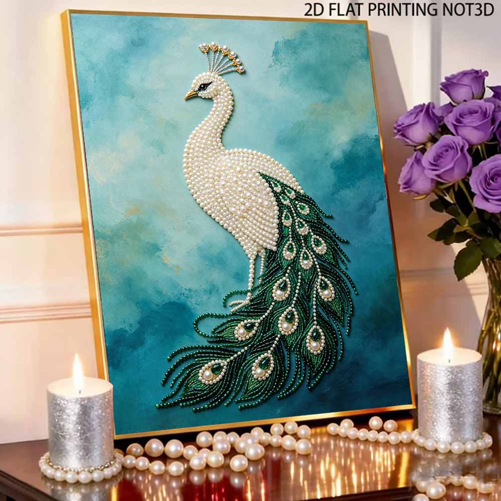 Elegant Peacock Pearl Kit 5D DIY Round Rhinestone Art for Adults Relaxing Handmade Wall Decor National Day Gift Frameless