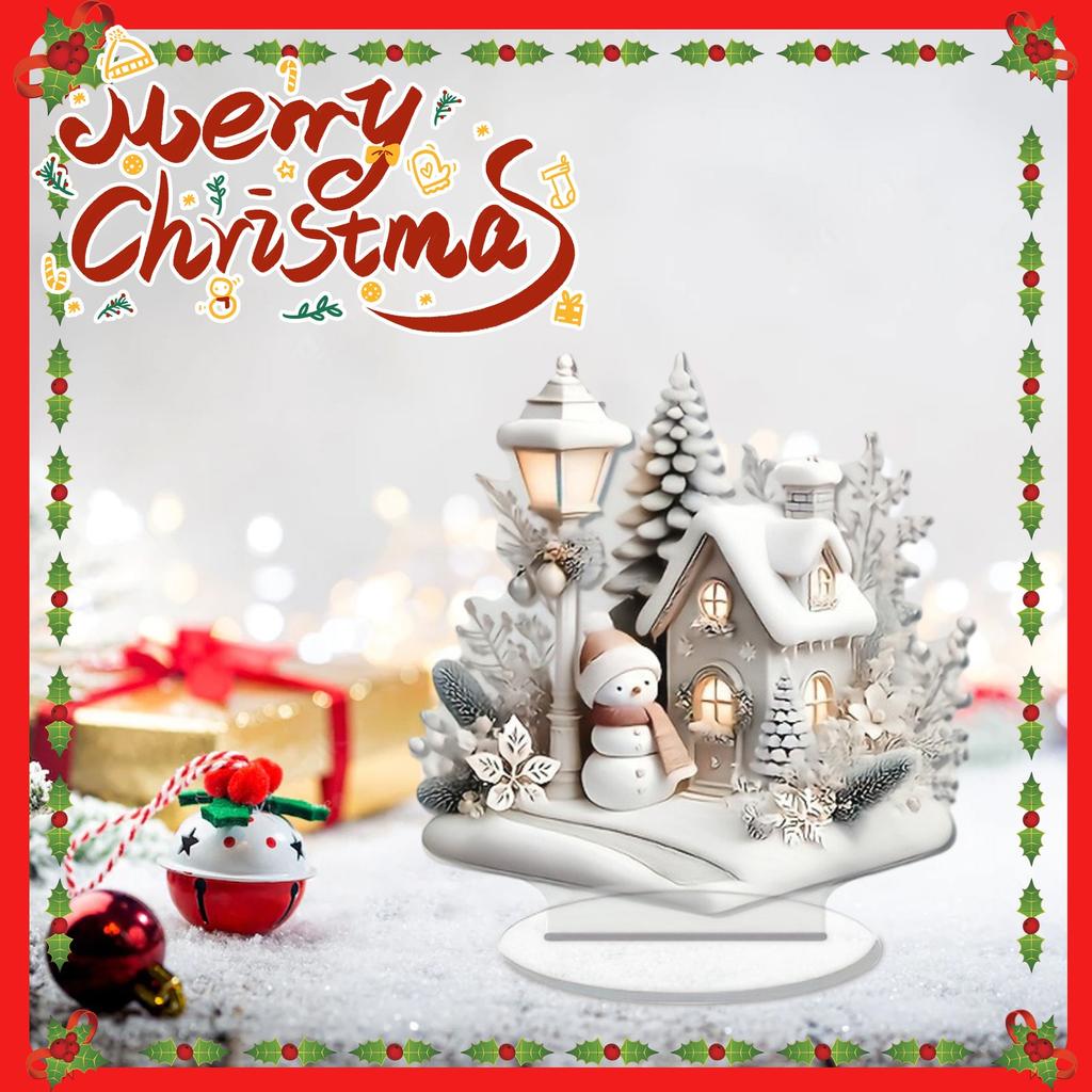 Acrylic Flat Christmas Ornament Snowman House Desktop Decoration Snow Micro
