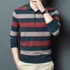 ROMON Men's Striped Lapel Collar Pullover Sweater