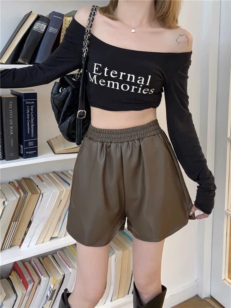 High Waist Plus Size PU Leather A-Line Shorts for Women - Autumn Casual Booty Fit