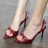 Fashion Liyke Wine Red Patent Leather Bowknot Back Strap Designer Sandal Women Sexy Pointed Toe Thin HIgh Heels Wedding Party Prom Shoes