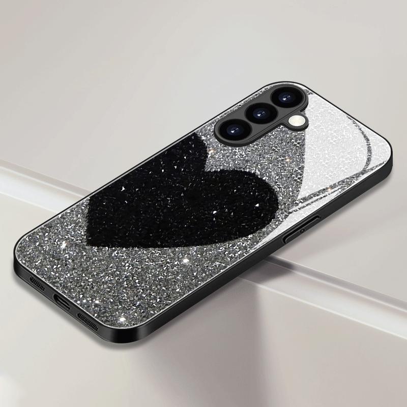 Diamond Heart Pattern Tempered Glass Phone Case for Samsung Galaxy S26 S25 S24 S23 Ultra  S22 Ultra S20 Ultra 56 A72 A73 5G