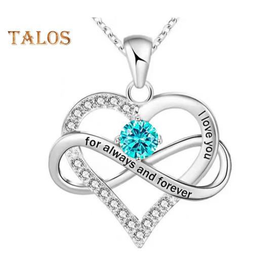 

Ожерелье в форме сердца для женщин, романтичное, с надписью «Я люблю тебя вечно», ожерелье с подвеской в форме сердца из кубического циркония на День святого Валентина, подарок на годовщину синий