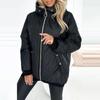 Damen Modischer Parka-Mantel mit Stehkragen und Kapuze – Lässiger einfarbiger Baumwoll-Kapuzenparka, Warme Oberbekleidung für Herbst und Winter