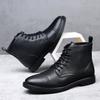 Black High Top Lace Leather Boots for Men Retro British Style Big Size Ankle Boot Male New Designer Autumn Winter Warm Shoes Man