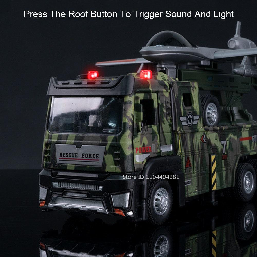 1:32 Military Drone Launch Vehicle Missile Cars Toys Diecast Model Light Music Pull Back Doors Opened Truck Boys Educational Toy