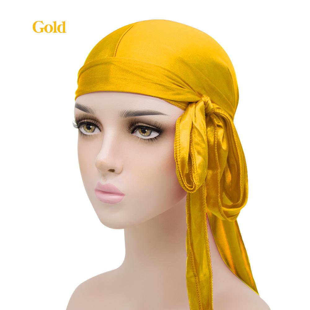 Einfarbig Seidensatin Durag Kopfbedeckung Weich Lange Bänder Stirnbänder Turban Wellen Kappe Kopftuch Hüte Mütze Für Männer Haarschmuck
