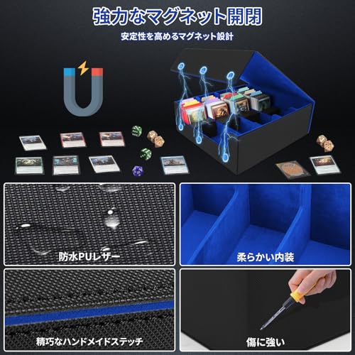 HIMOMO Deck Case, Holds Over 3200 Cards, 4 Columns, Magnetic Loader, PU Leather Vertical Game Card Box with 24 Compartments, Premium Magnetic Storage