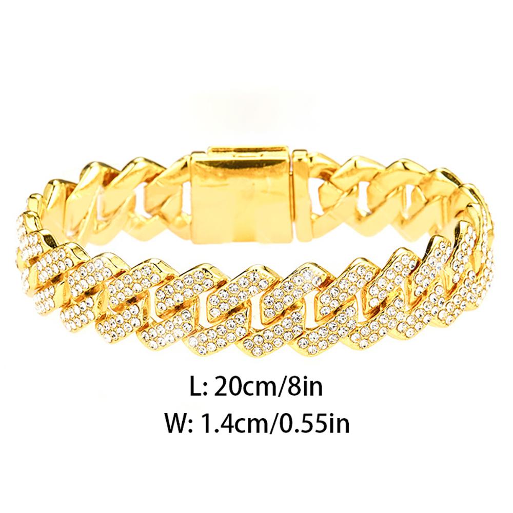 New Hip Hop Shiny Cuban Link Chain Necklace Women Men Silver Color Rhinestone Iced Out Cuban Chain Punk Jewelry Necklace Gift
