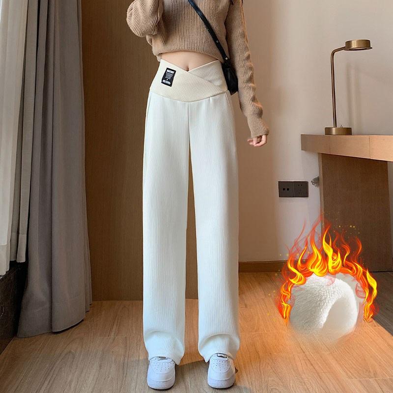 Maternity Wide-leg Pants Autumn and Winter Loose Straight Maternity Pants Winter Thickened Thermal Casual Pants