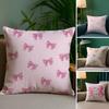 Pink Bow Cherry Pillow Case Sofa and Living Room Decorative Cushion Covers Dust-proof and Mite-proof Invisible Zipper