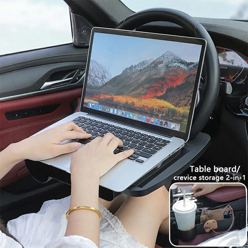 SEAMETAL 2-in-1 Car Steering Wheel Desk Seat Gap Storage Box In-Car Laptop Tablet Holder Auto Office Dining Tray Car Interior Accessory
