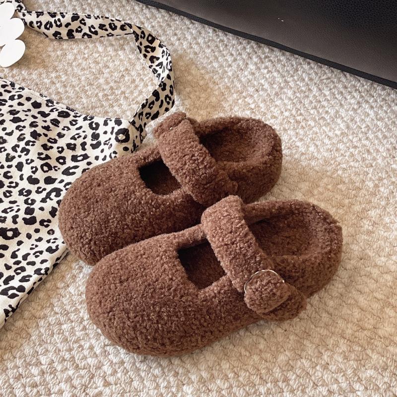 Thick-soled Fluffy Slippers Women's New Autumn and Winter Outer Wear 2025 Direct Supply for One-pedal Small Height-increasing Flat-bottomed Slippers