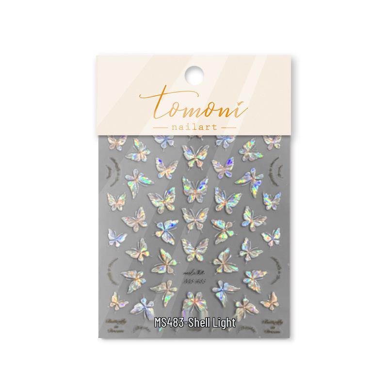 Tomoni Shell Light Nail Art Stickers: Peach Minnie & Colorful Butterfly Designs