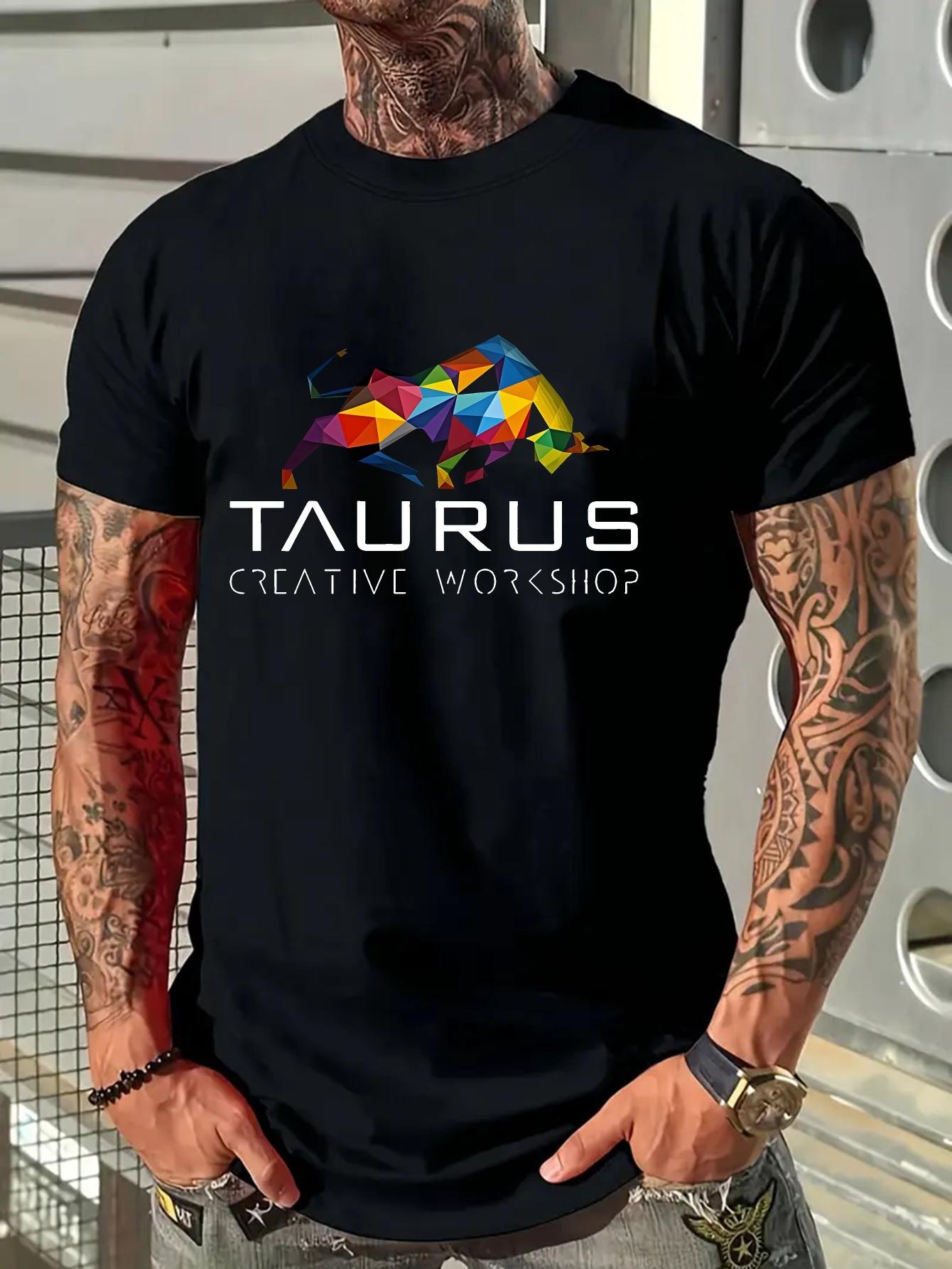 

Cotton Blend T-shirt with Taurus Creative Workshop Graphic Print - Micro-Stretch Knit Fabric XXL