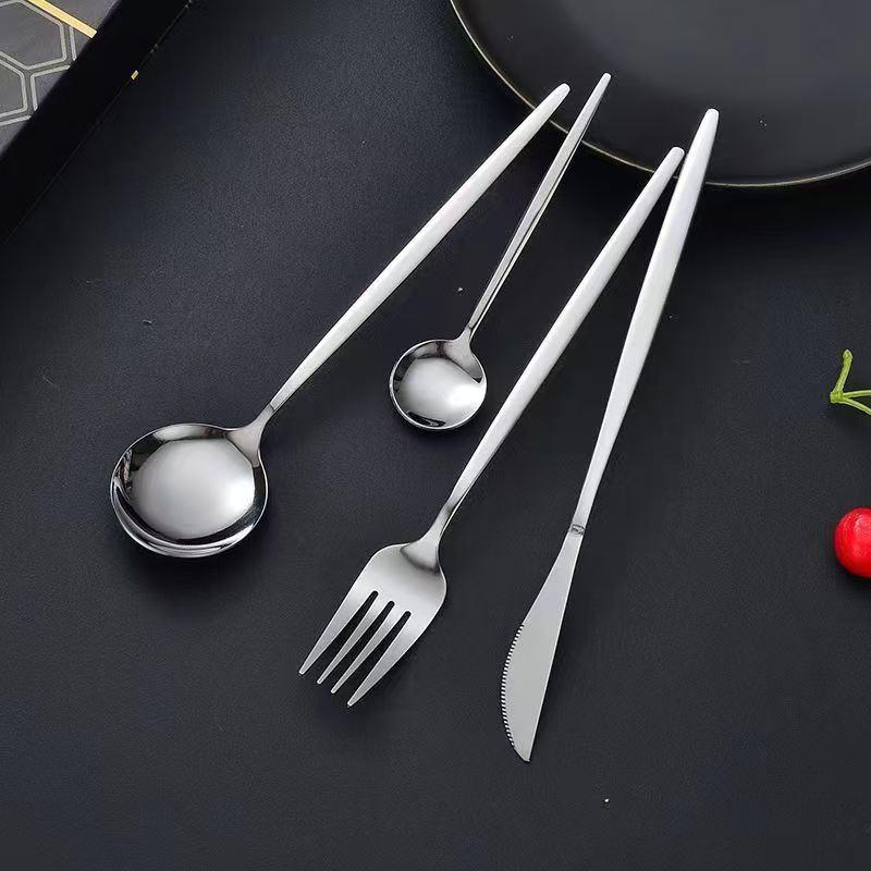 Set di posate da 24 pezzi in acciaio inossidabile con scatola regalo nera per ristoranti portoghesi - Include forchette e cucchiai