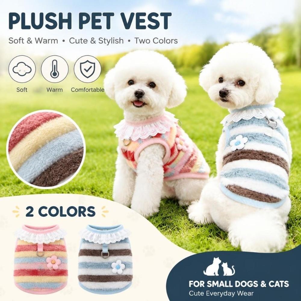 Soft Plush Puppy Winter Vest Stripe Pet Clothes New Cat Hoodies Outdoor