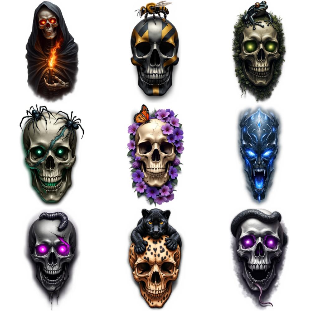 3pcs Temporary Tattoo Realistic Temporary Tattoos Cat Skull Snake Skull Hooded Skull For Arms Adults Thighs