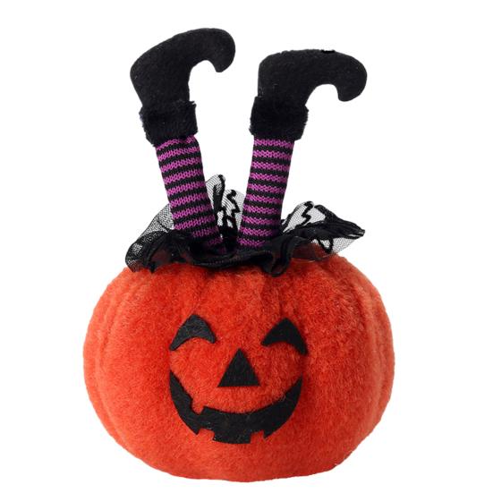 Halloween Decoration Witch Striped Legs Pumpkin Doll Creative Desktop Decor for Party Haunted House Horror Theme Living Room