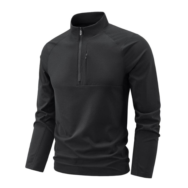 Polo da uomo a maniche lunghe con mezza zip, ad asciugatura rapida, in seta ghiacciata, per fitness e corsa