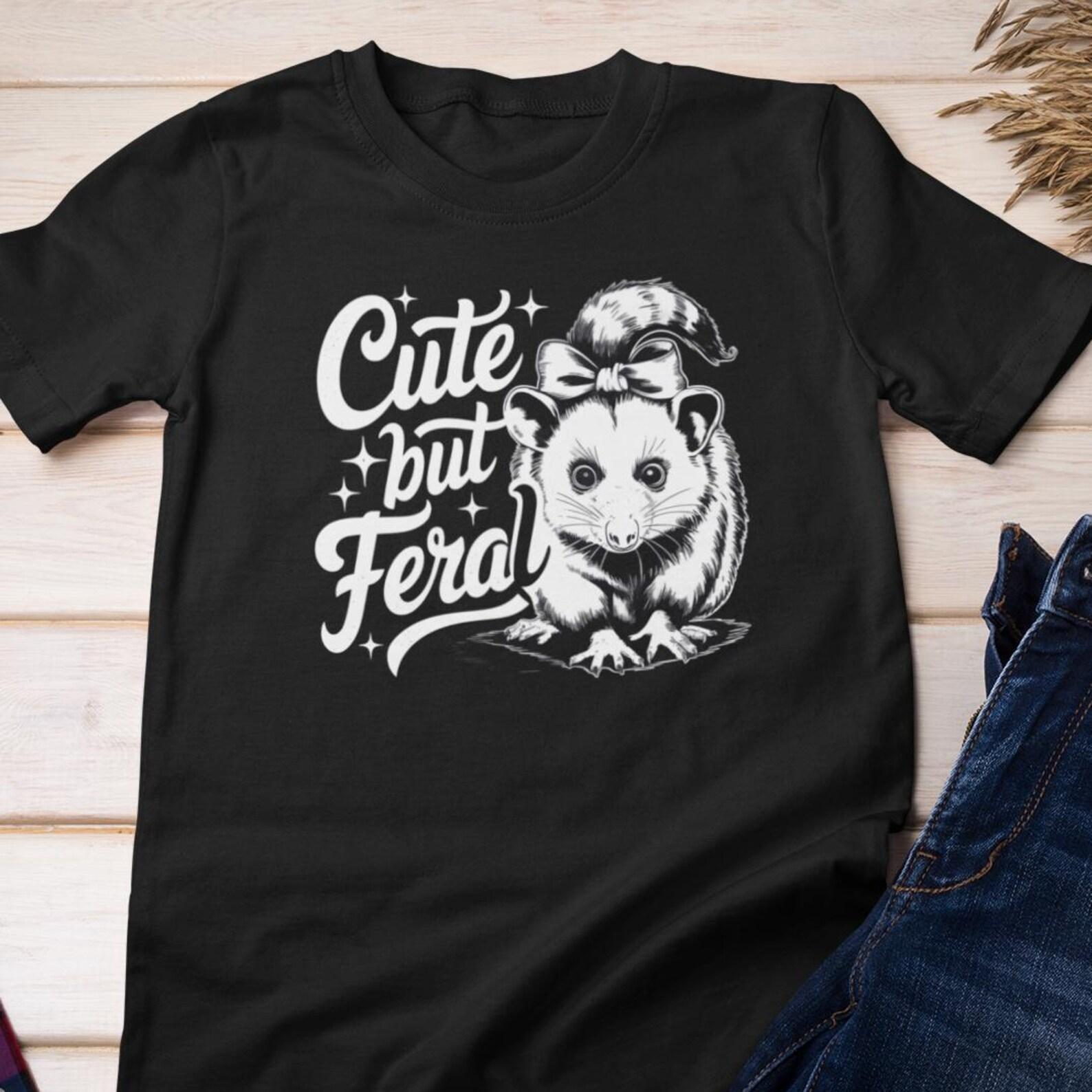 Funny Shirt - Cute But Feral - Opossum with Bow | Cotton Tee S