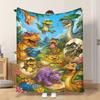 1pc Flannel Blanket Dinosaurs Enjoying Happy Time Lightweight Soft Comfortable And Warm Shawl/Nap Blanket/Sofa Blanket Suitable Fo