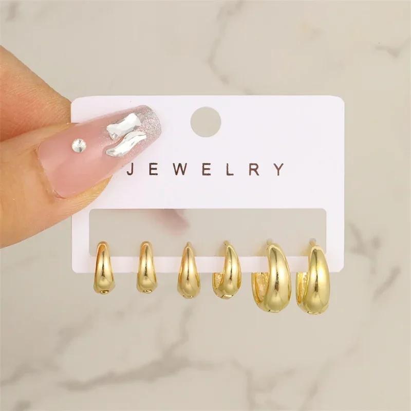 6Pcs Trendy Stainless Steel Gold Round Hoop Earrings For Women Simple Fashion Geometric Drop Earring Set Jewelry Party Gifts