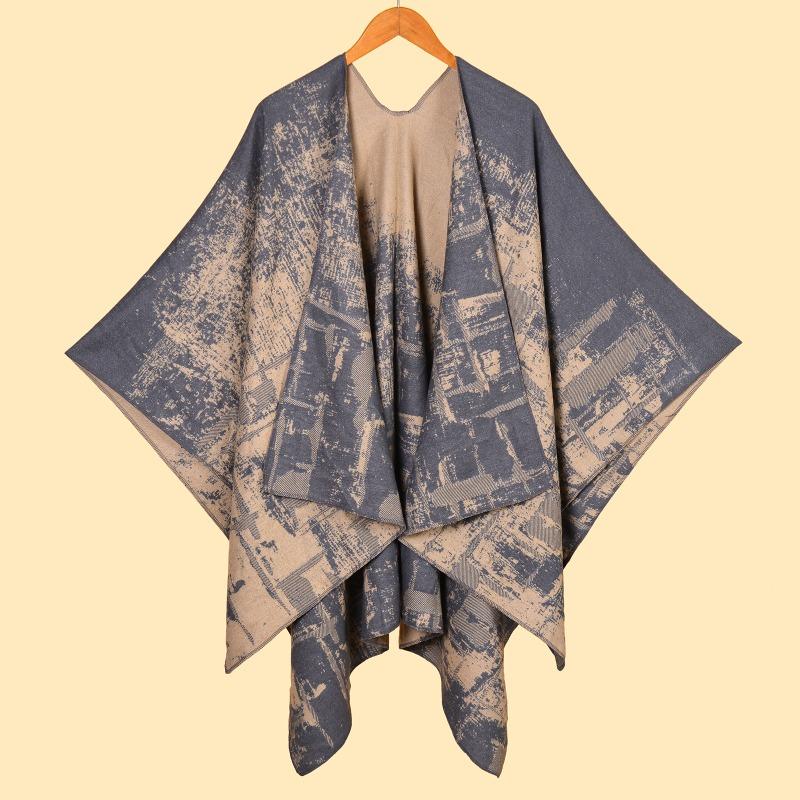 

Женский двусторонний жаккардовый термошарф-шаль с разрезами на концах, накидка для офиса 130x150cm