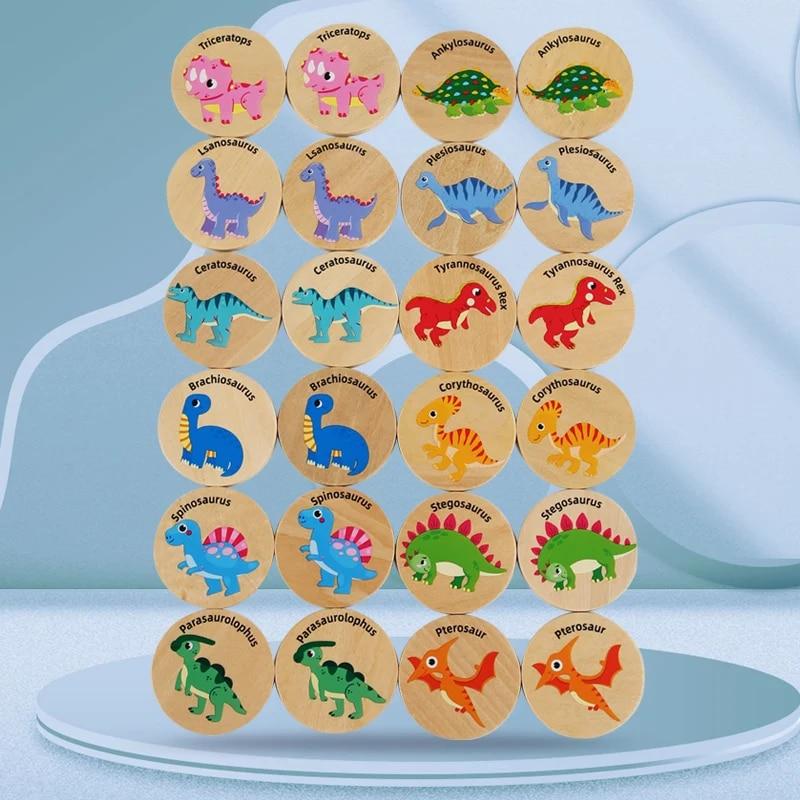 Children Wooden Toy Memory Find The Same Dinosaur Matching Jigsaw Puzzle Game Montessori Baby Educational Toys Gifts for Kids