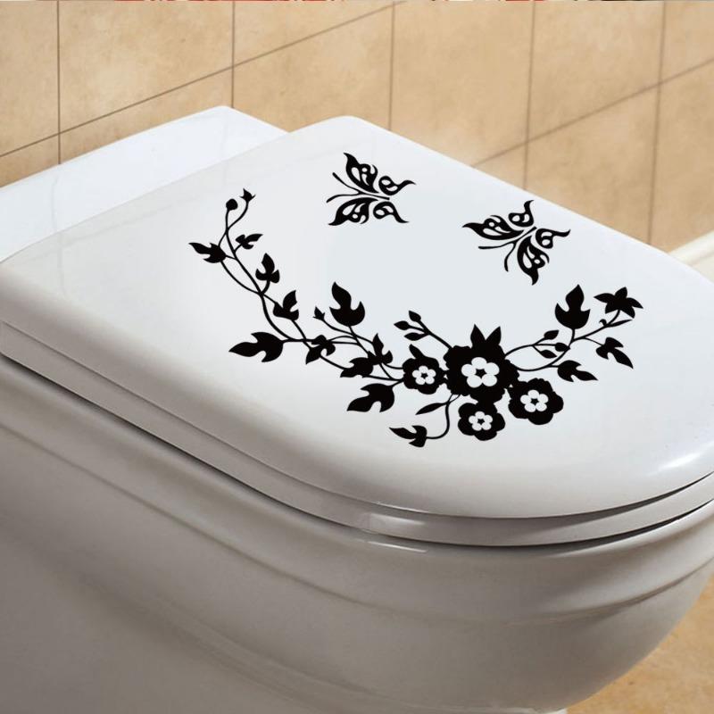 

Наклейки на стену для ванной комнаты с бабочками, цветами и лозами, обои для украшения дома, наклейки на стену для туалета, декоративная наклейка, декор для дома чёрный