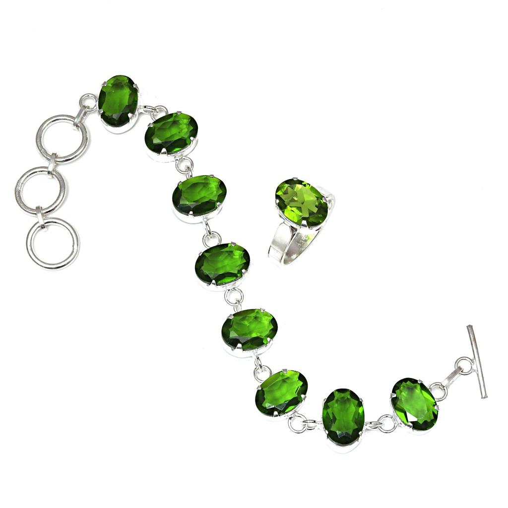 Peridot Quartz Gemstone Women's Unisex Jewelry Bracelets & Rings 7-8''