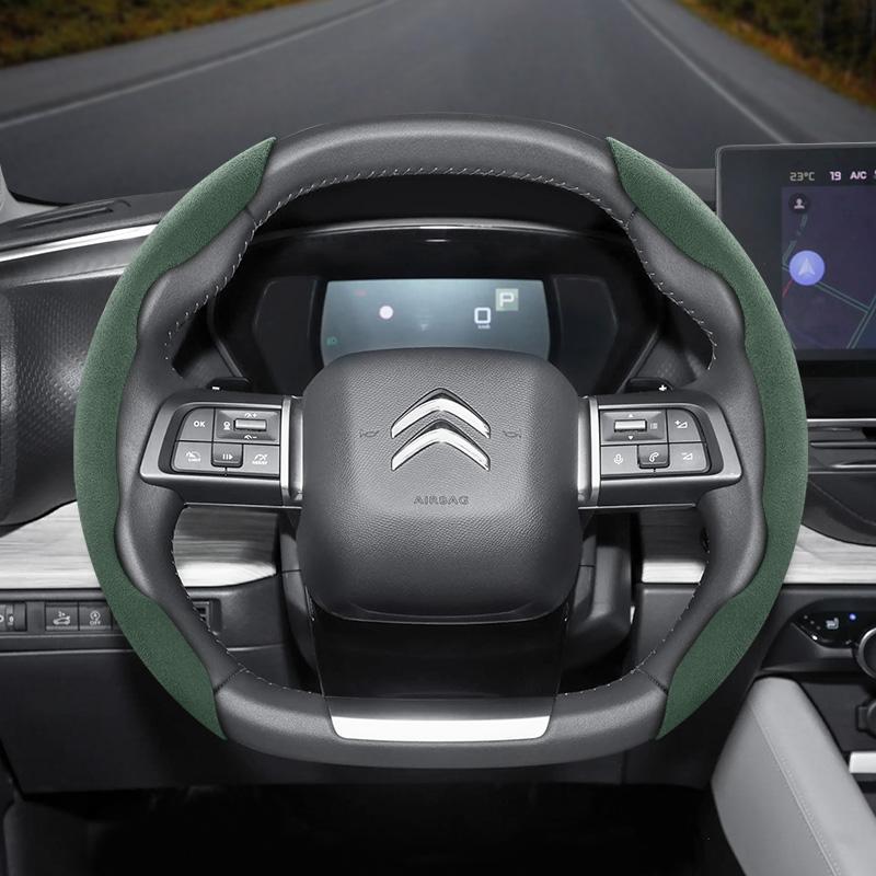 Suitable for Citroen Anti-Slip Buckle Segmented Suede Steering Wheel Cover, Anti-Slip and Durable, for C3 C4 X Berlingo C5 Aircross Jumper Spacetourer