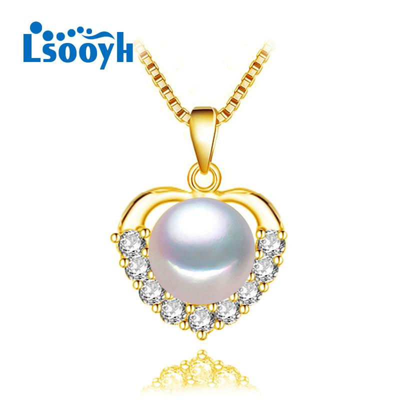

LSOOYH модное кольцо с пресноводным жемчугом для женщин с кубическим цирконием золотого цвета сердце любовь ожерелье натуральный жемчуг ювелирные изделия
